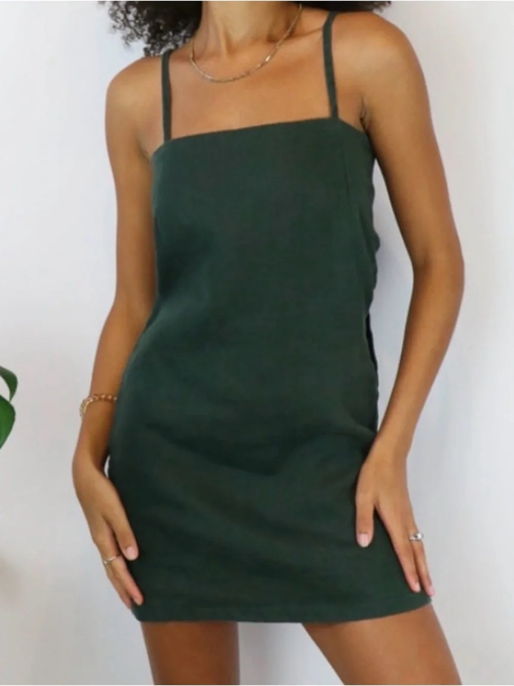 SIR. Linen Tie-Back Spaghetti Strap Mini Dress in Navy